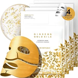Nature Republic 2-Step Ginseng Gold Silk Hydrogel face Mask, Hydrating Overnight gold mask
