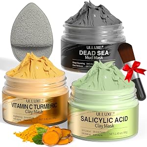 Facial Clay Mask Set - Vitamin C Turmeric Face Mask, Dead Sea Mud & Salicylic Acid (BH