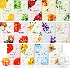 KONEUK 14 Pack Sheet Face Masks Skincare, Hydrating Face Masks Suitable for Dry Skin, Bulk